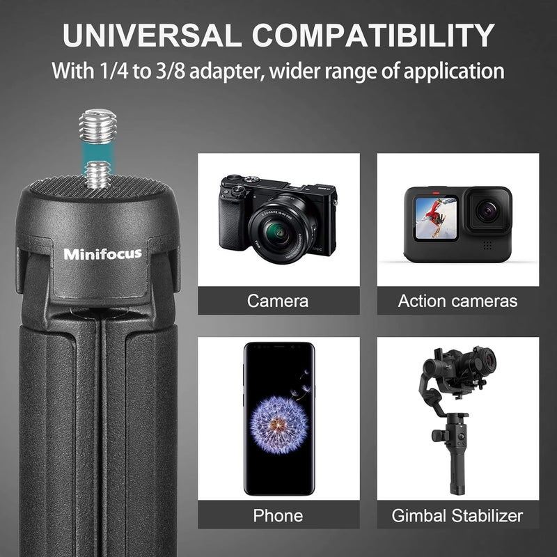 MINIFOCUS Camera Tripod, Desktop Tabletop Stand Compact Tripod with 1/4" Screw, Phone Tripod Stand for Gimbal Stabilizer Webcam Phone Holder Selfie Stick and All DSLR Cameras - Image 2